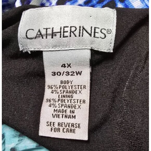 Catherines Maxi Dress 4X Blue Stretch Popover Sleeveless Black Trim Comfort Slit - Picture 3 of 13